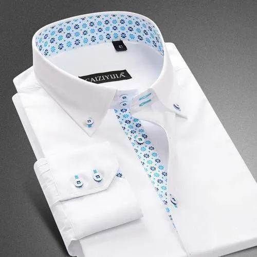 Men's Dress Shirts, Long-Sleeve Floral Print Patchwork Dress Shirt