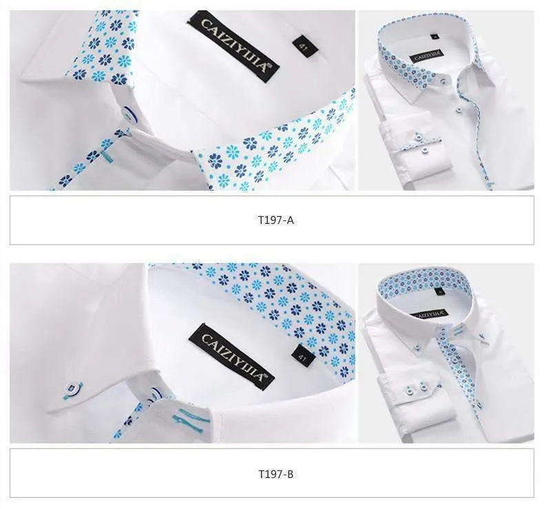 Men's Dress Shirts, Long-Sleeve Floral Print Patchwork Dress Shirt