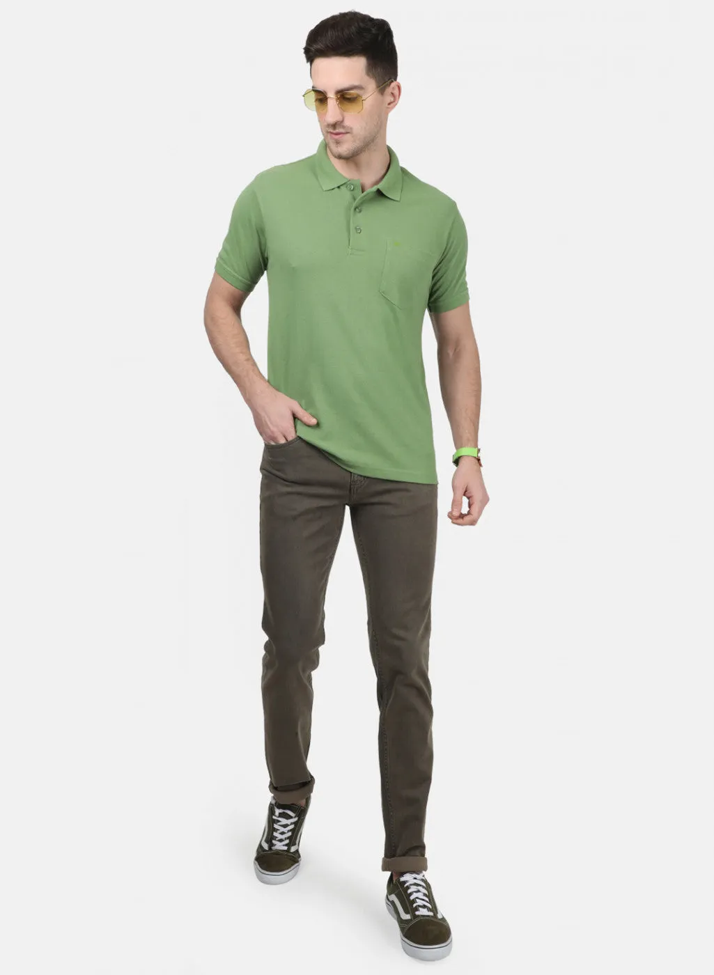 Mens Green Plain T-Shirts