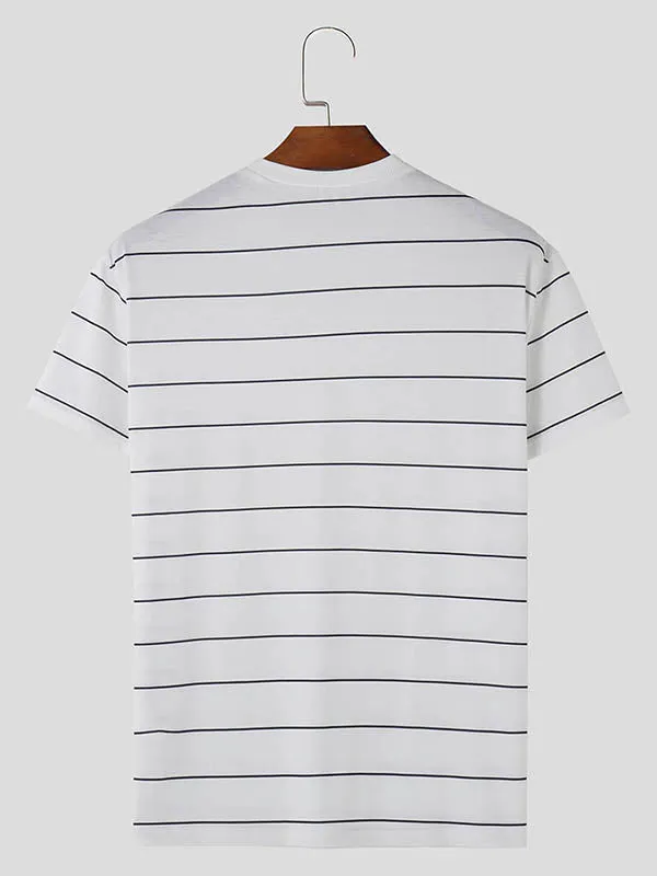 Mens Horizontal Striped Crew neck Short Sleeve T-Shirt SKUK72323