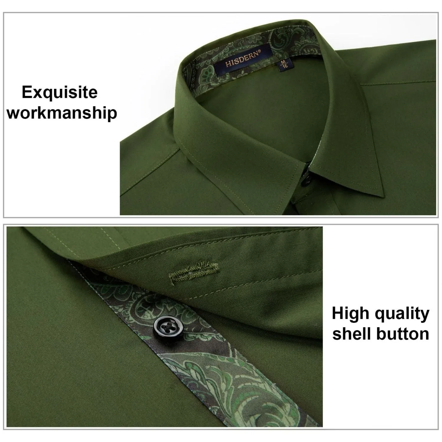 Men's Patchwork Dress Shirt with Pocket - GREEN/ARMY GREEN