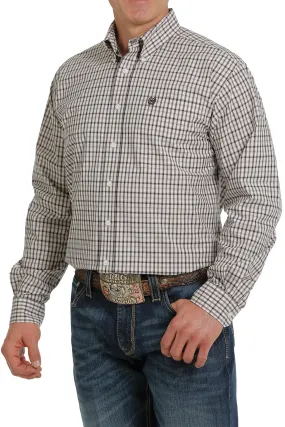 MEN'S PLAID BUTTON-DOWN WESTERN SHIRT - KHAKI/WHITE