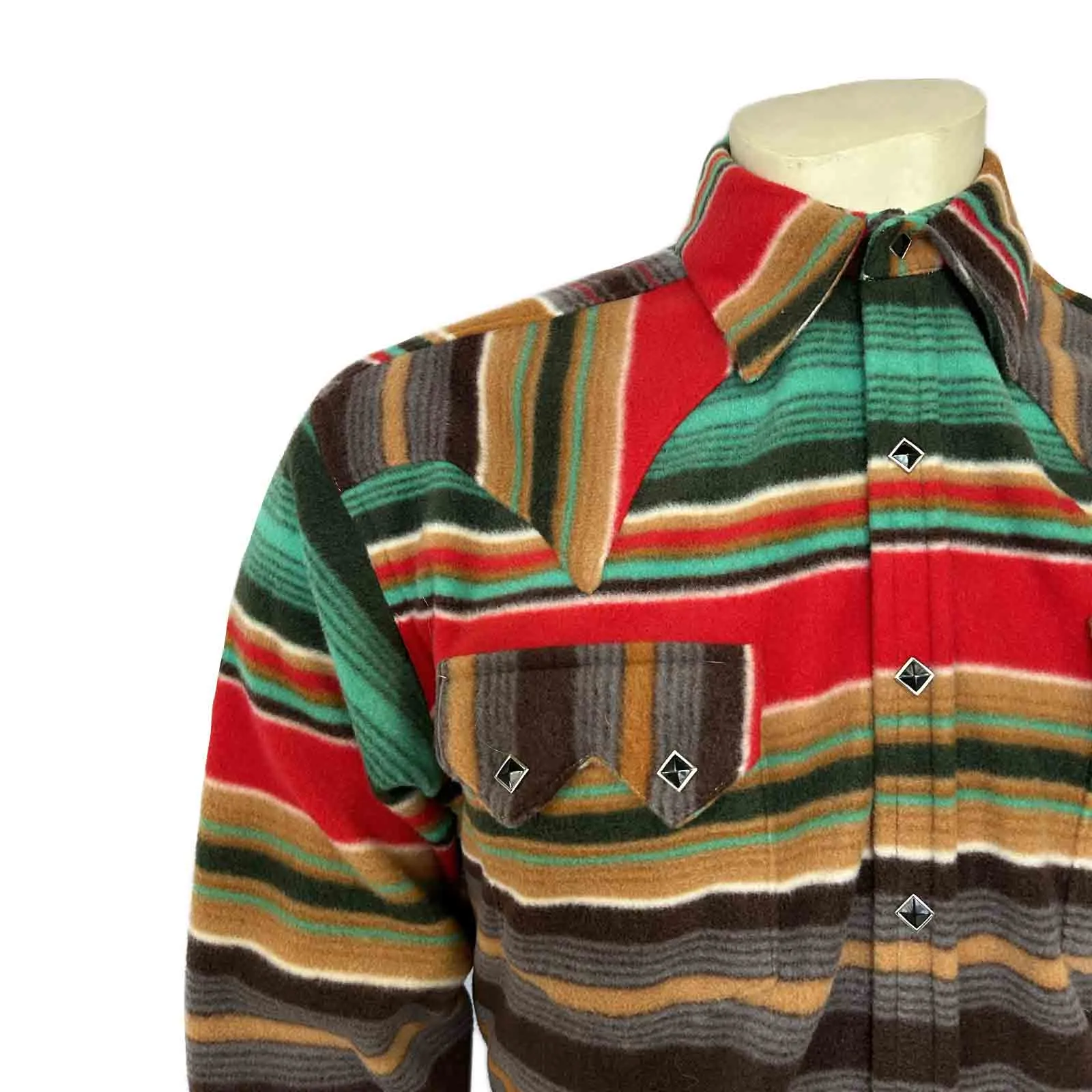 Men's Serape Pattern Fleece Western Shirt in Brown & Green