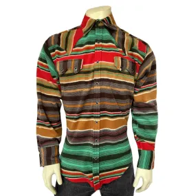 Men's Serape Pattern Fleece Western Shirt in Brown & Green