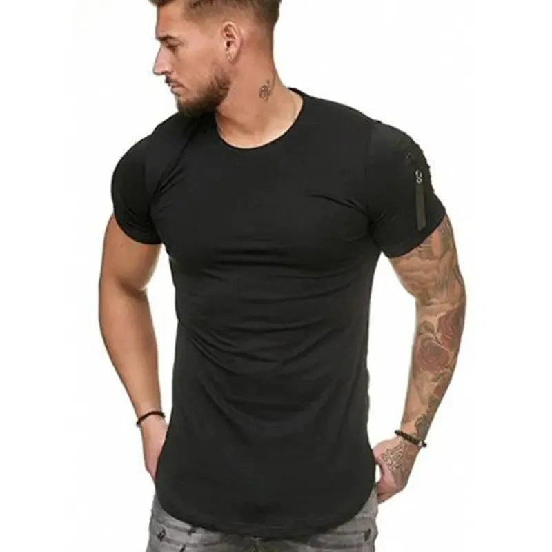 Men's Trend Tshirts Summer Zipper Pocket Design Plain T-Shirt Men Short Sleeve Tops