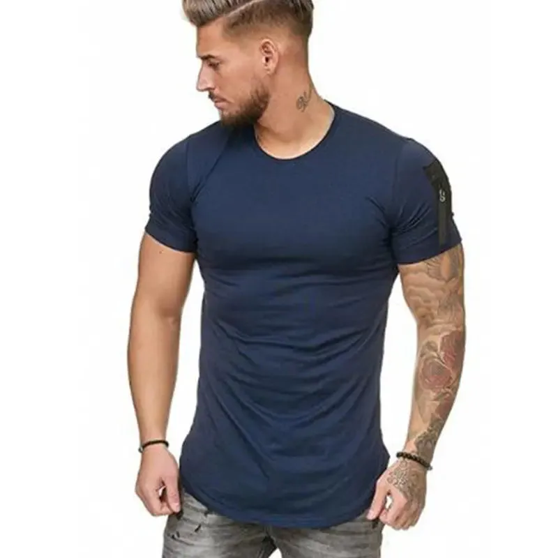 Men's Trend Tshirts Summer Zipper Pocket Design Plain T-Shirt Men Short Sleeve Tops