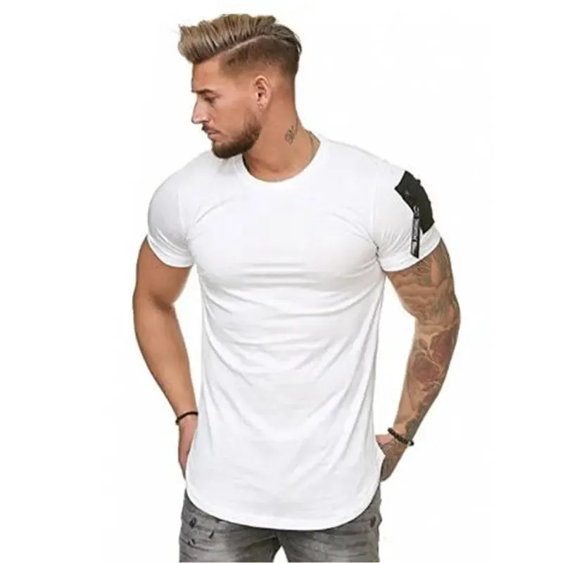 Men's Trend Tshirts Summer Zipper Pocket Design Plain T-Shirt Men Short Sleeve Tops