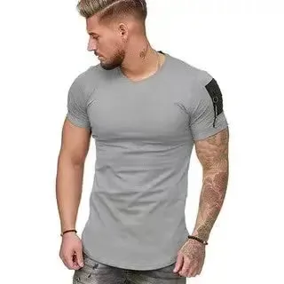 Men's Trend Tshirts Summer Zipper Pocket Design Plain T-Shirt Men Short Sleeve Tops