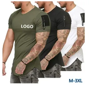 Men's Trend Tshirts Summer Zipper Pocket Design Plain T-Shirt Men Short Sleeve Tops