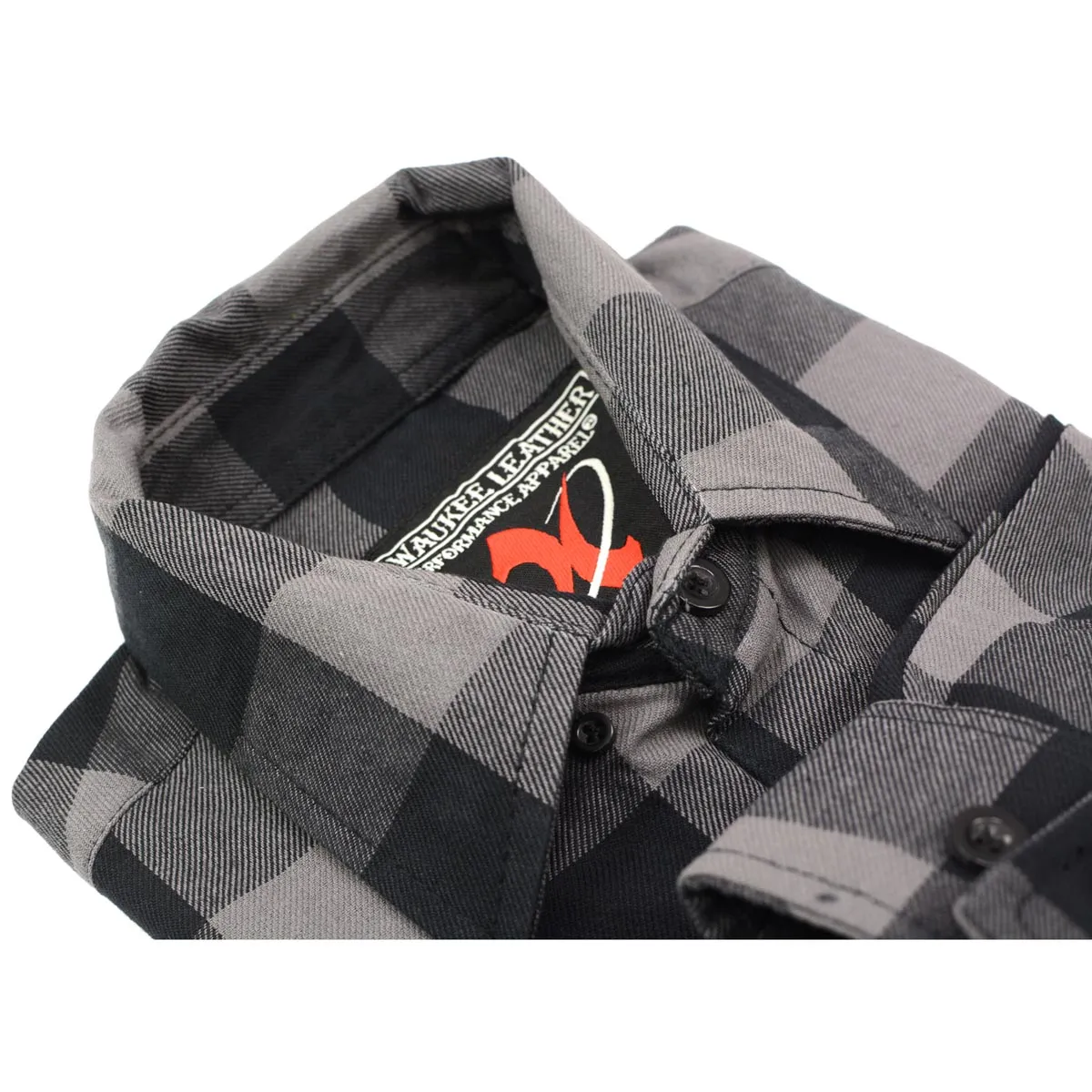 Milwaukee Leather Men's Flannel Plaid Shirt Black and Grey Long Sleeve