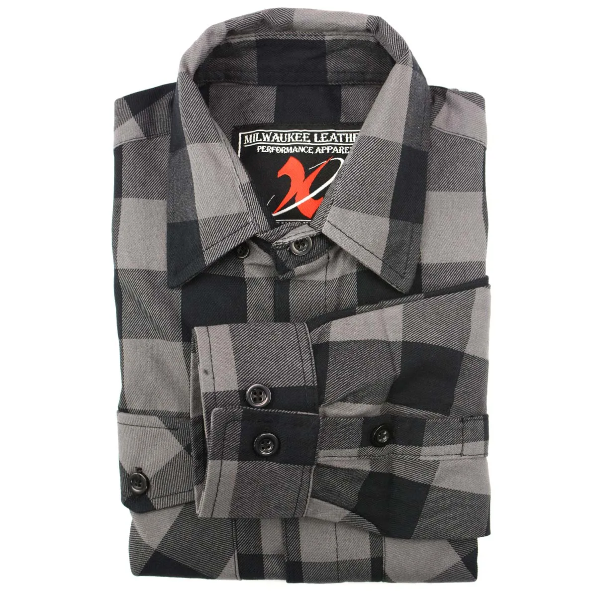 Milwaukee Leather Men's Flannel Plaid Shirt Black and Grey Long Sleeve