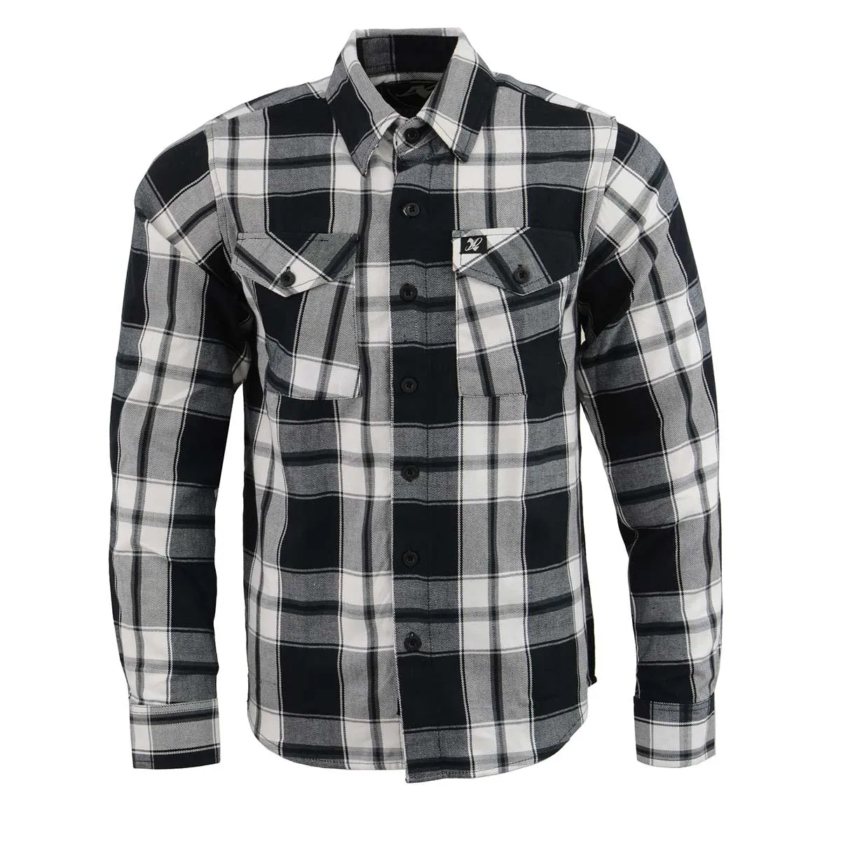 Milwaukee Leather Men's Flannel Plaid Shirt Black and White Long Sleeve Cotton Button Down Shirt MNG11644