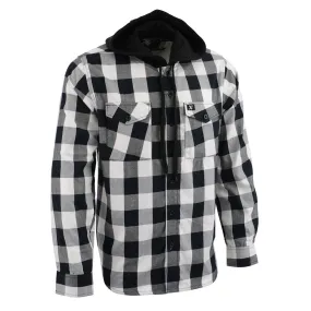 Milwaukee Leather Men's Flannel Plaid Shirt Black and White Long Sleeve Cotton Button Down with Hoodie MNG11629