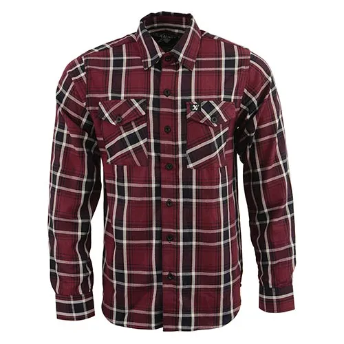 Milwaukee Leather Men's Flannel Plaid Shirt Maroon Black and White Long Sleeve Cotton Button Down Shirt MNG11640