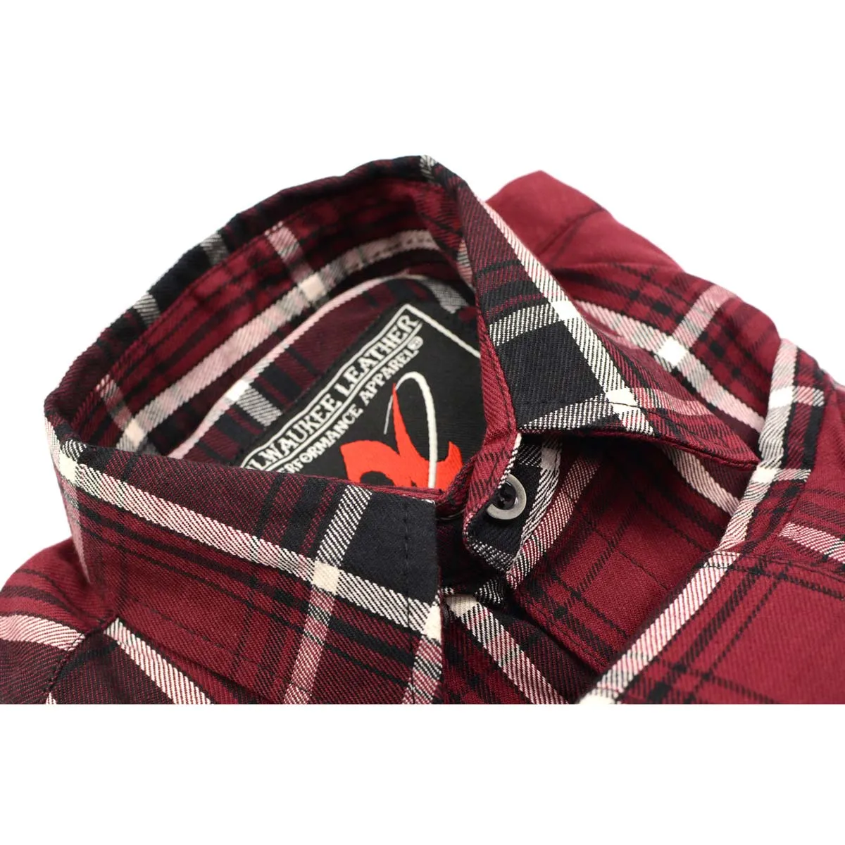 Milwaukee Leather Men's Flannel Plaid Shirt Maroon Black and White Long Sleeve Cotton Button Down Shirt MNG11640