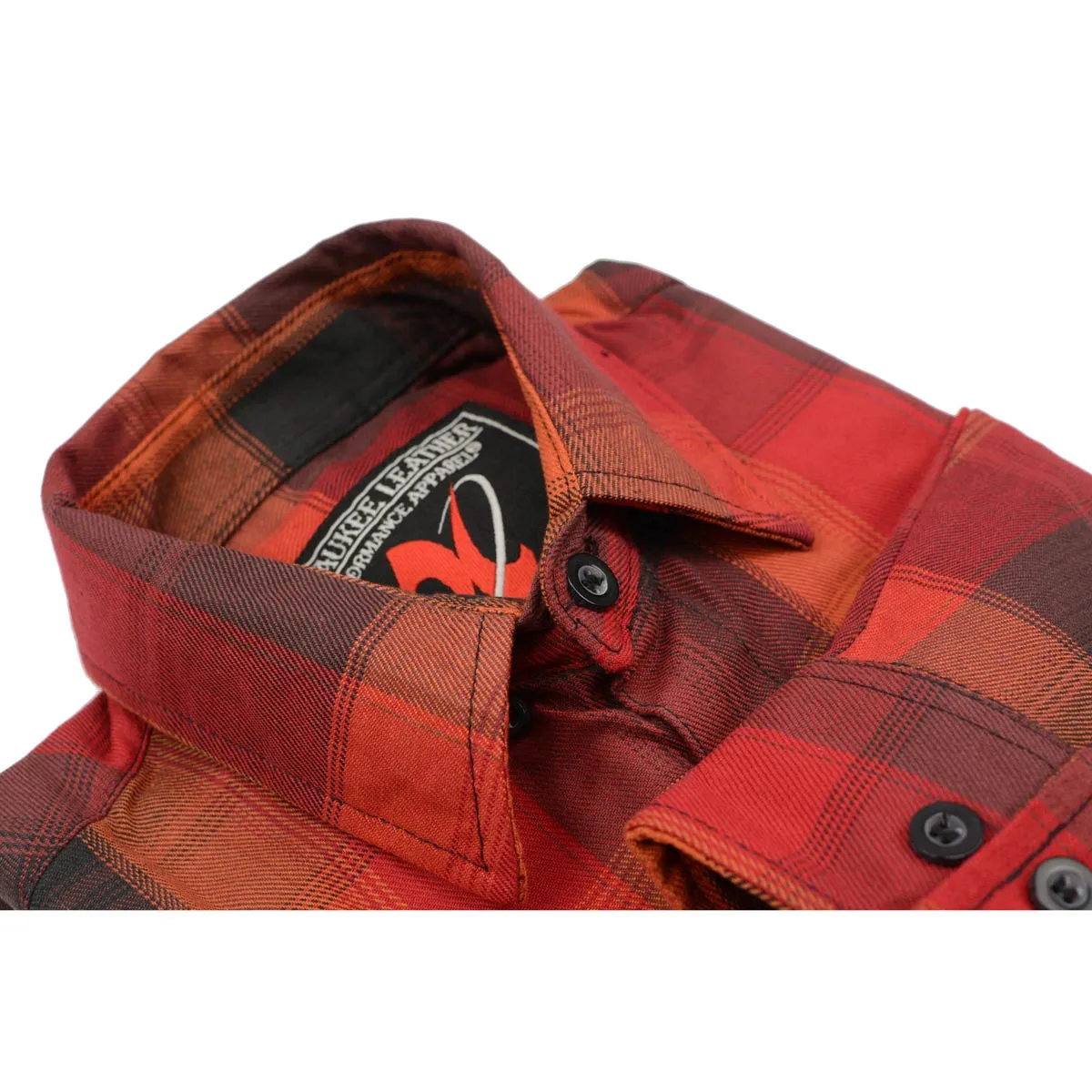 Milwaukee Leather Men's Flannel Plaid Shirt Orange with Red and Black