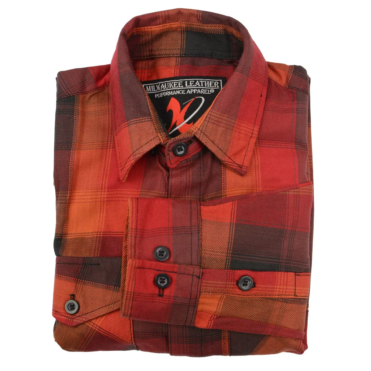 Milwaukee Leather Men's Flannel Plaid Shirt Orange with Red and Black