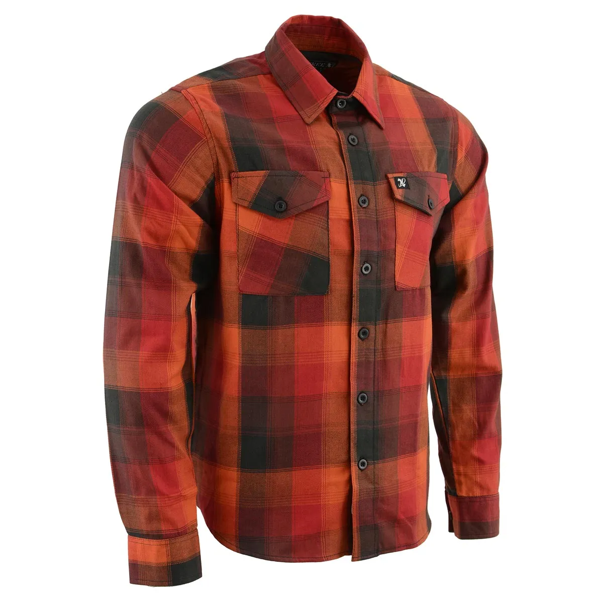 Milwaukee Leather Men's Flannel Plaid Shirt Orange with Red and Black