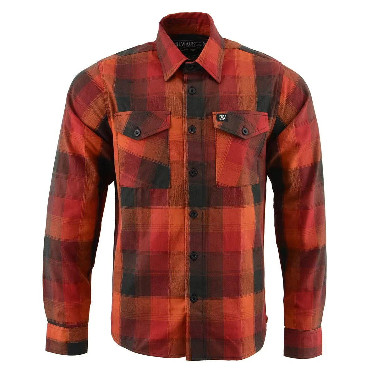 Milwaukee Leather Men's Flannel Plaid Shirt Orange with Red and Black