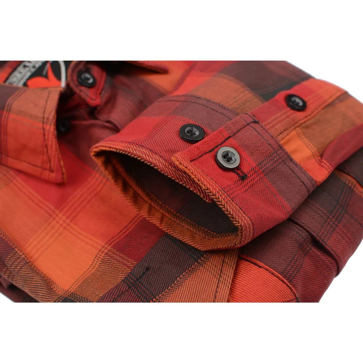 Milwaukee Leather Men's Flannel Plaid Shirt Orange with Red and Black