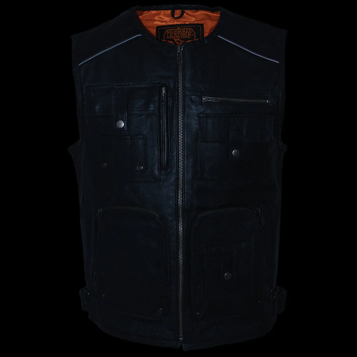 Milwaukee Leather MLM3580 Men's Black ‘Super Utility-Multi Pocket Vest’ Motorcycle Biker Leather Vest