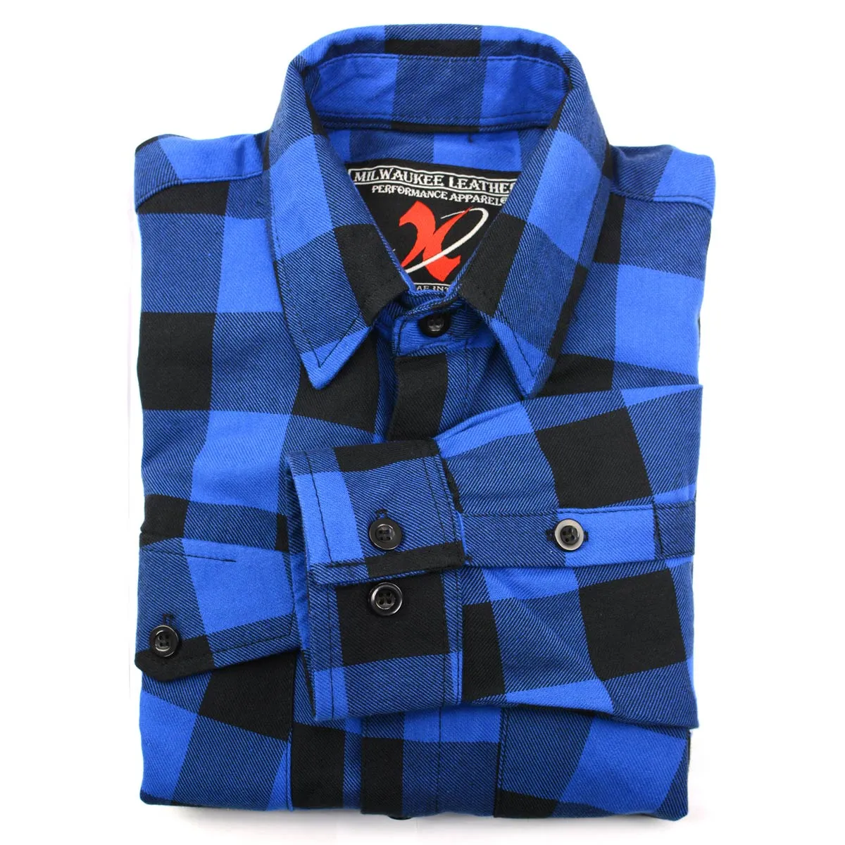 Milwaukee Leather MNG11634 Men's Black and Blue Flannel Plaid Long Sleeve Cotton Button Down Shirt