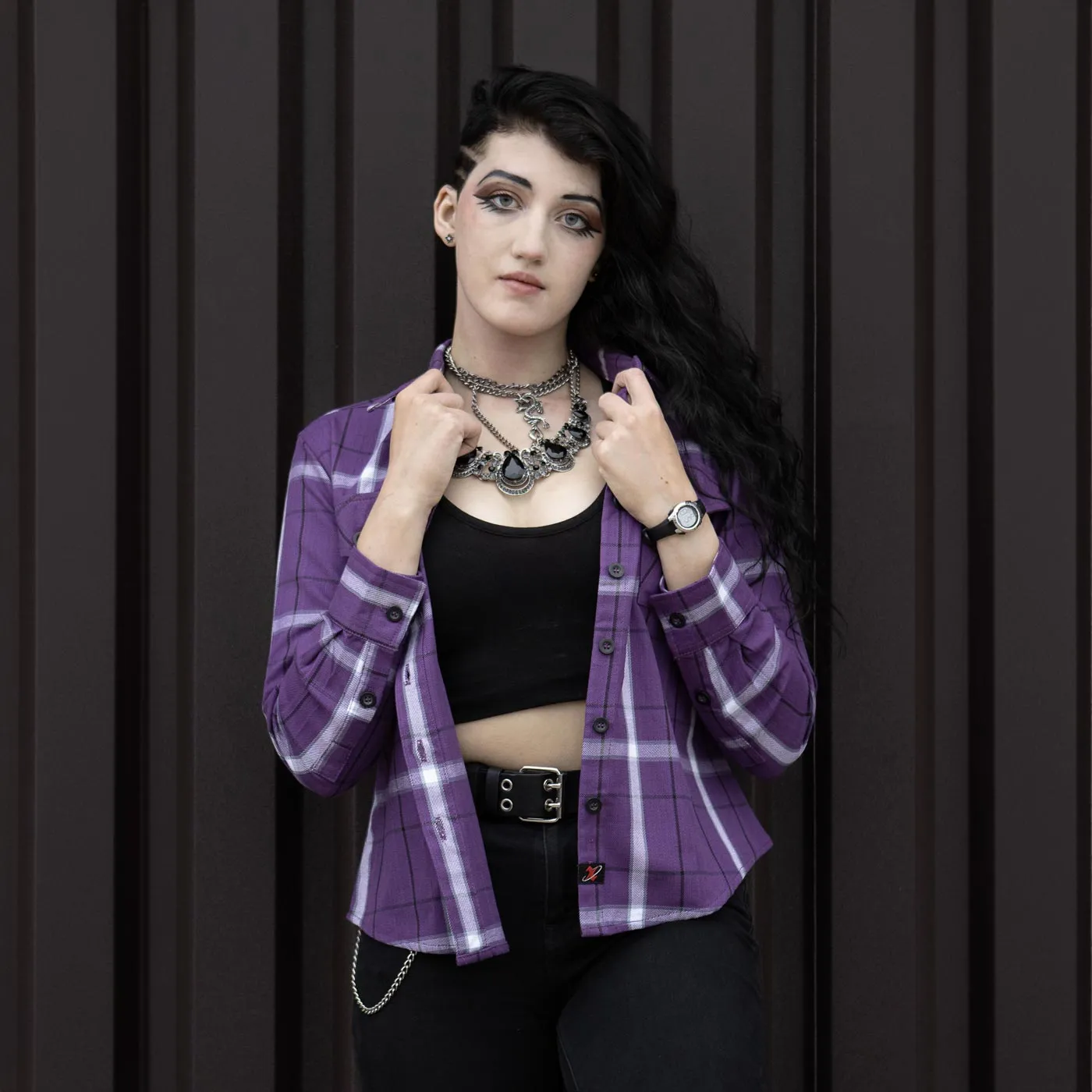 Milwaukee Leather MNG21605 Women's Casual Purple and White Long Sleeve Cotton Casual Flannel Shirt