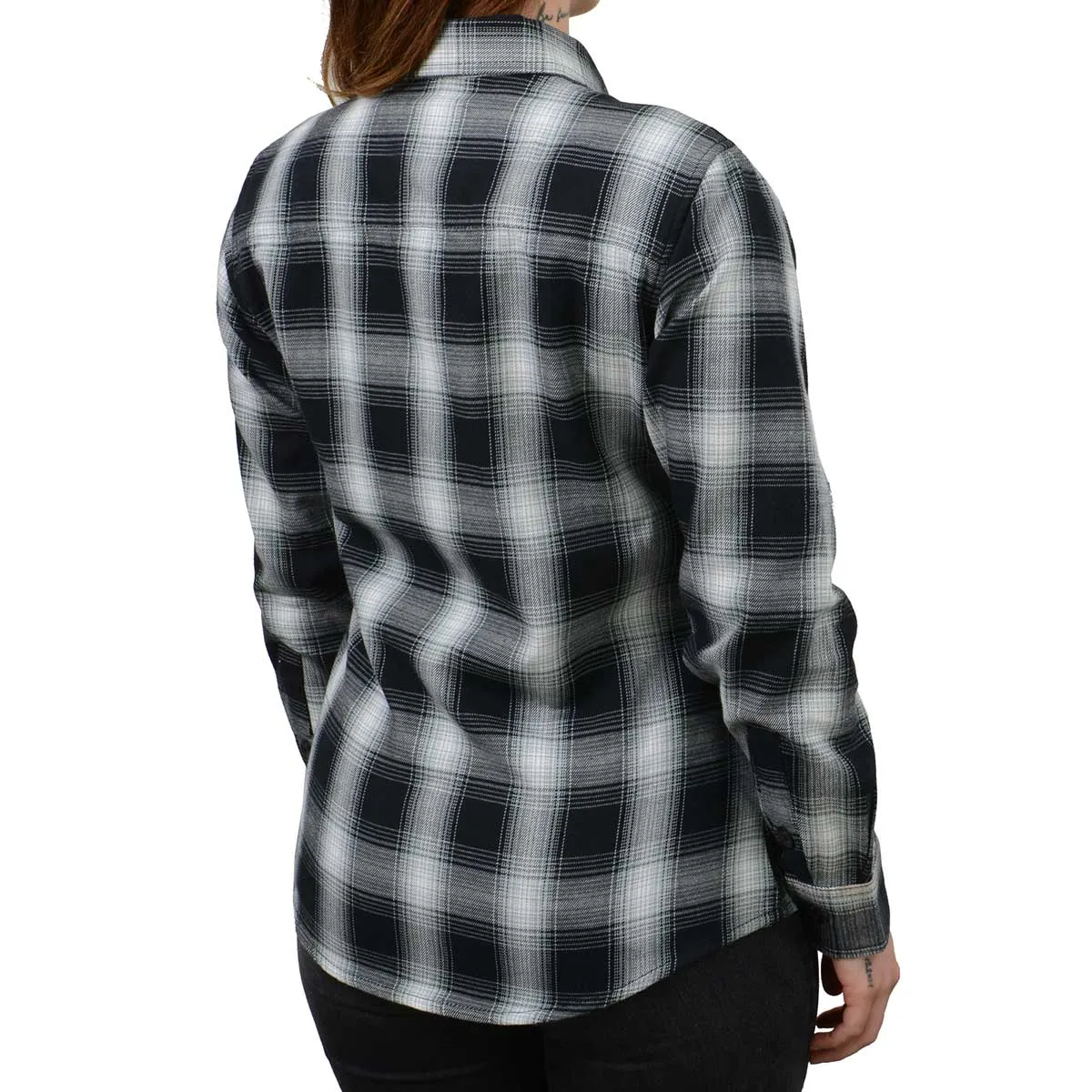 Milwaukee Leather MNG21611 Women's Black and White Long Sleeve Cotton Flannel Shirt