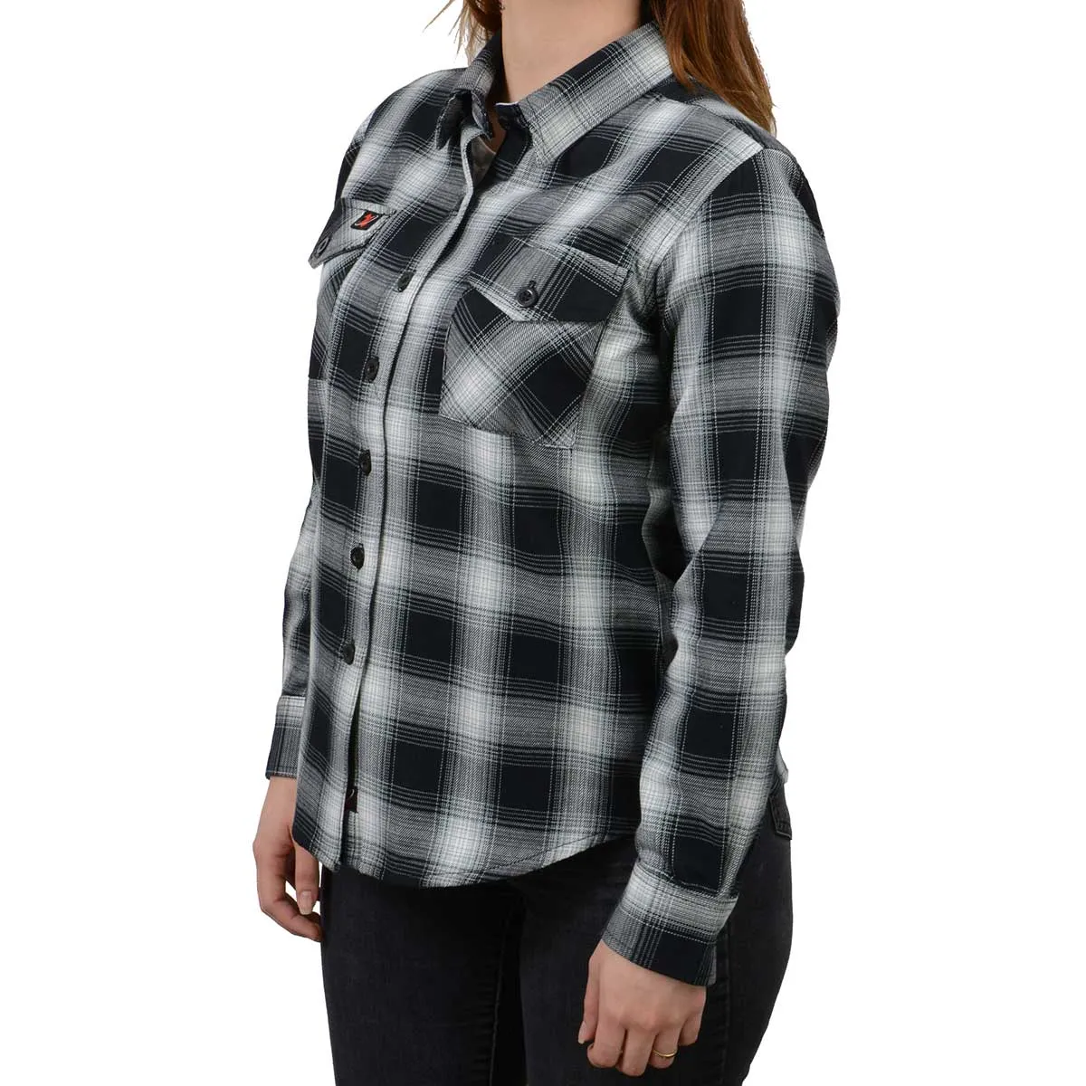 Milwaukee Leather MNG21611 Women's Black and White Long Sleeve Cotton Flannel Shirt