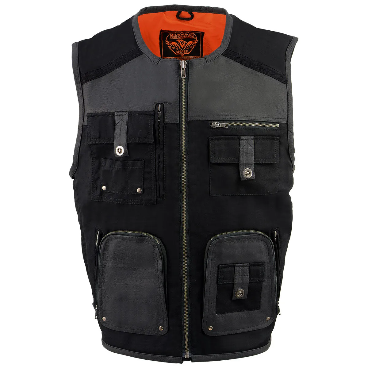 Milwaukee Leather MPM3310 Men's 'Super Utility' Black Leather and Canvas Multi-Pocket Vest