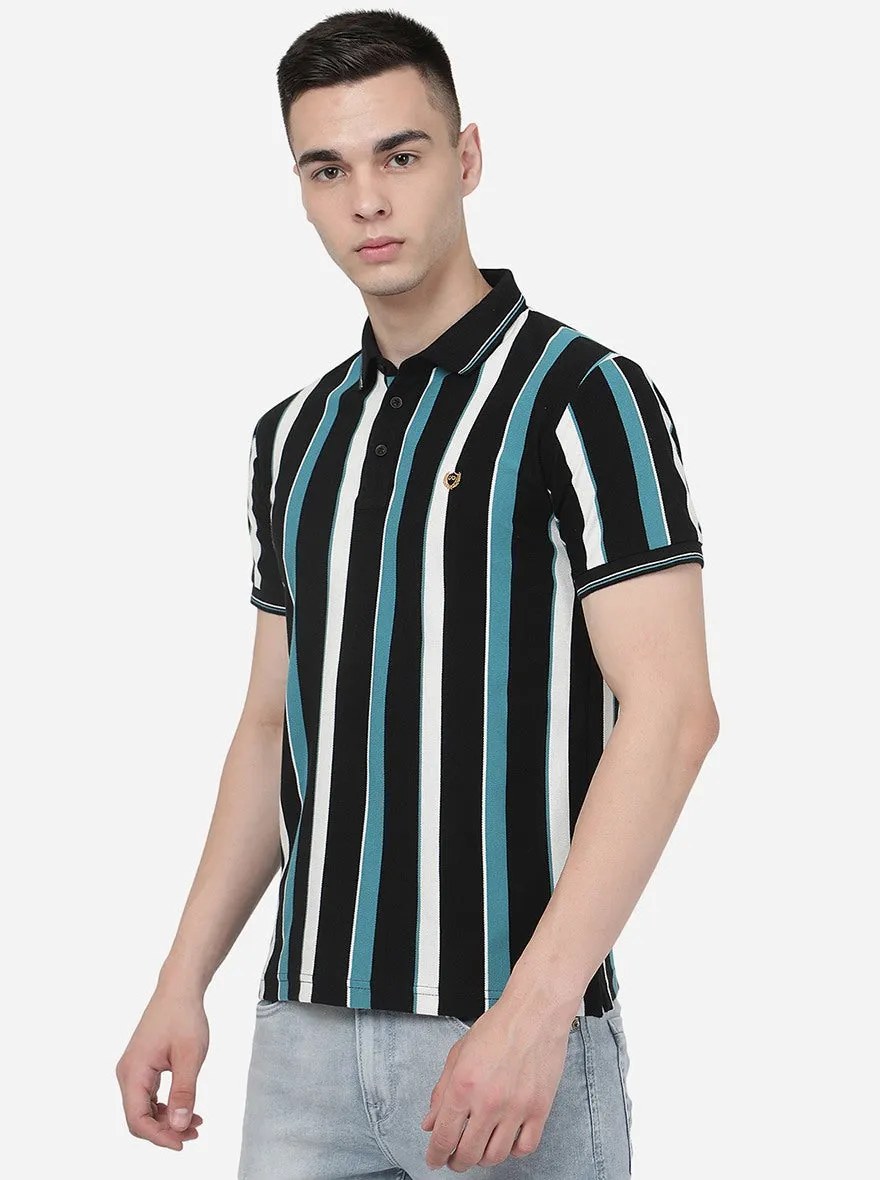 Multicolour Striped Slim Fit Polo T-Shirt | JadeBlue