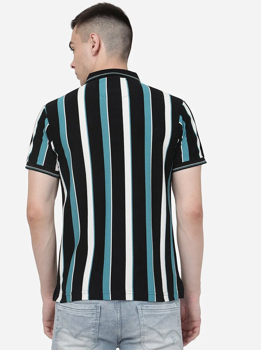 Multicolour Striped Slim Fit Polo T-Shirt | JadeBlue