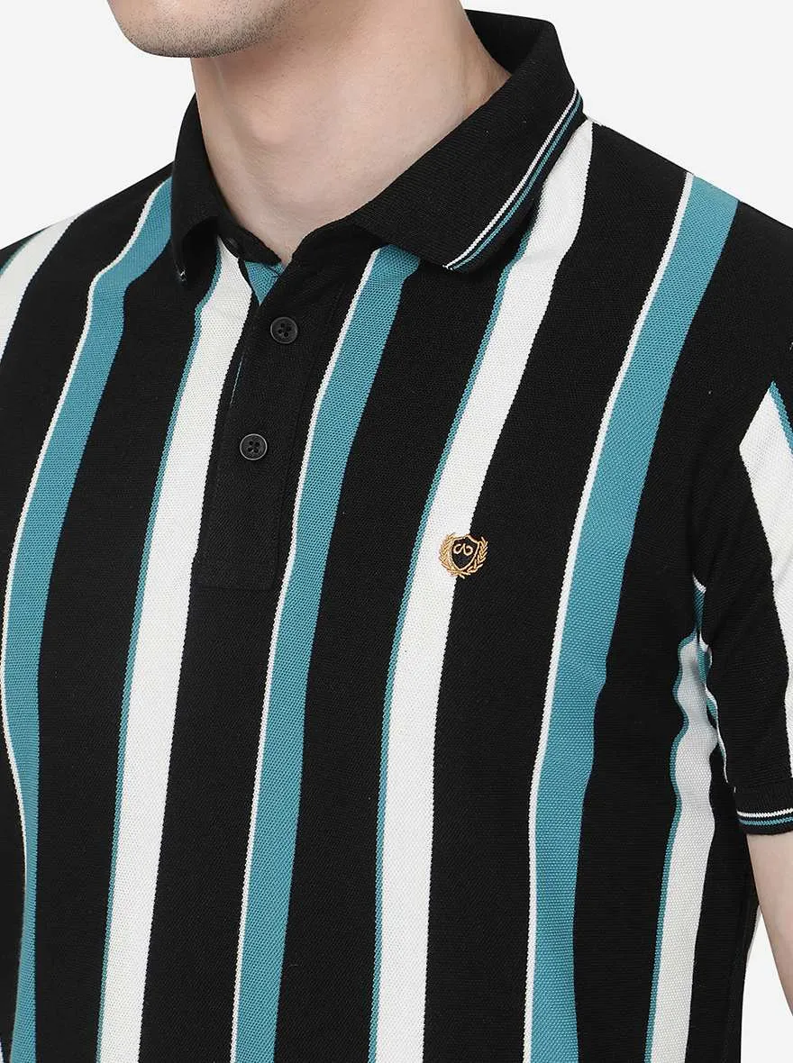 Multicolour Striped Slim Fit Polo T-Shirt | JadeBlue