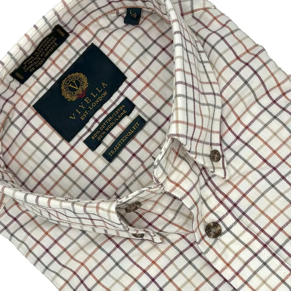 Natural Check Men's Cotton & Wool Long Sleeve Shirts