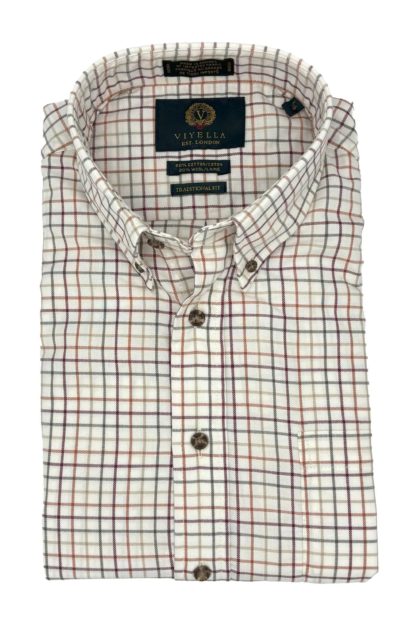 Natural Check Men's Cotton & Wool Long Sleeve Shirts