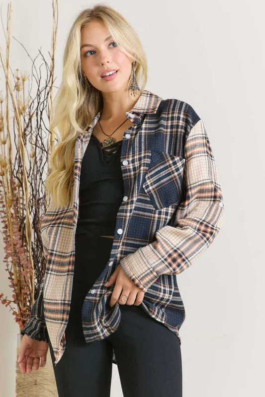 Navy Colorblock Plaid Shirt