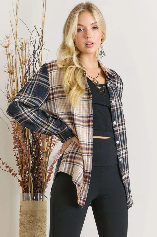 Navy Colorblock Plaid Shirt