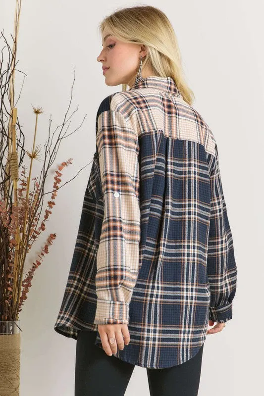 Navy Colorblock Plaid Shirt