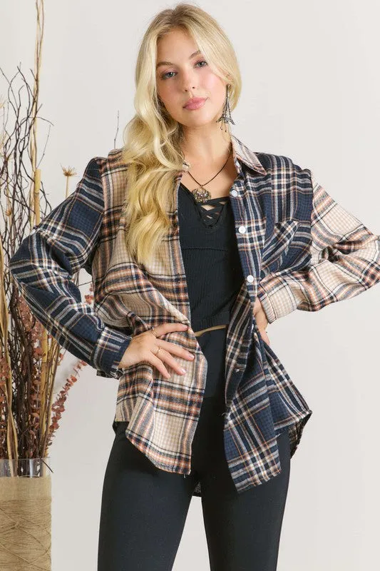 Navy Colorblock Plaid Shirt