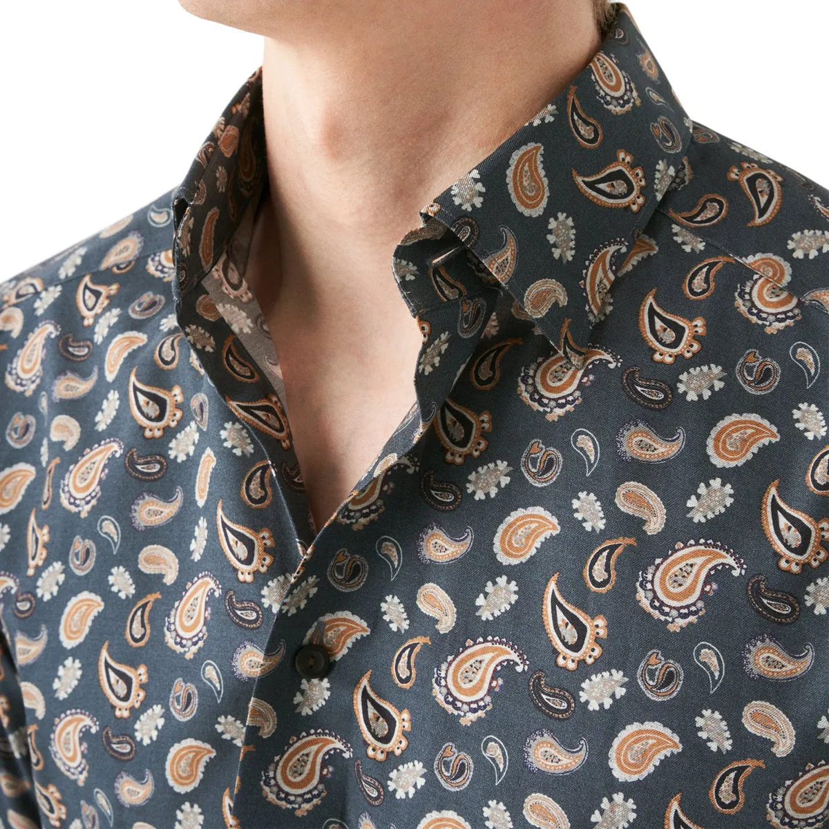 Navy Paisley Print Contemporary Fit Flannel Shirt