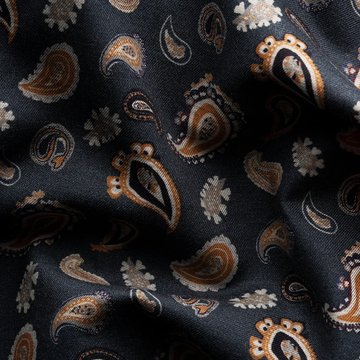 Navy Paisley Print Contemporary Fit Flannel Shirt