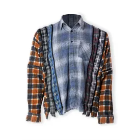 Needles Rebuild Flannel Shirt 7 Zip Wide Shirt Blue/Multi - X SMALL