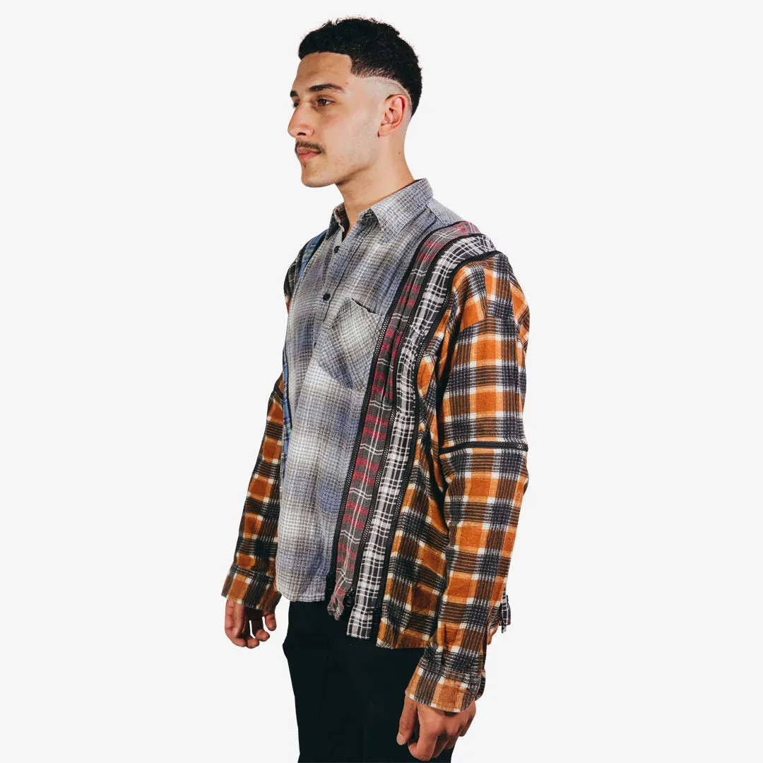 Needles Rebuild Flannel Shirt 7 Zip Wide Shirt Blue/Multi - X SMALL