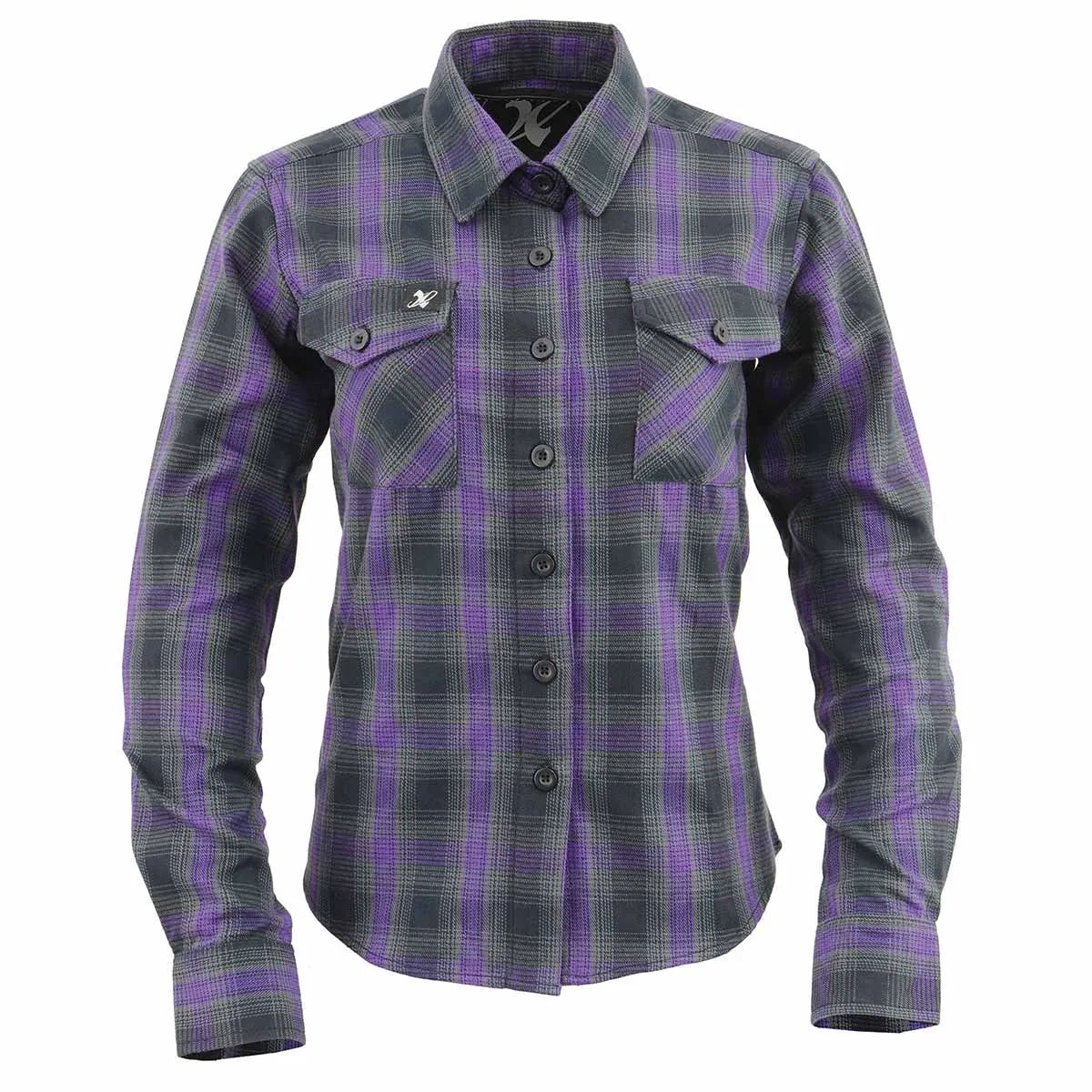 NexGen MNG21603 Women's Casual Black with Purple Long Sleeve Casual Cotton Flannel Shirt