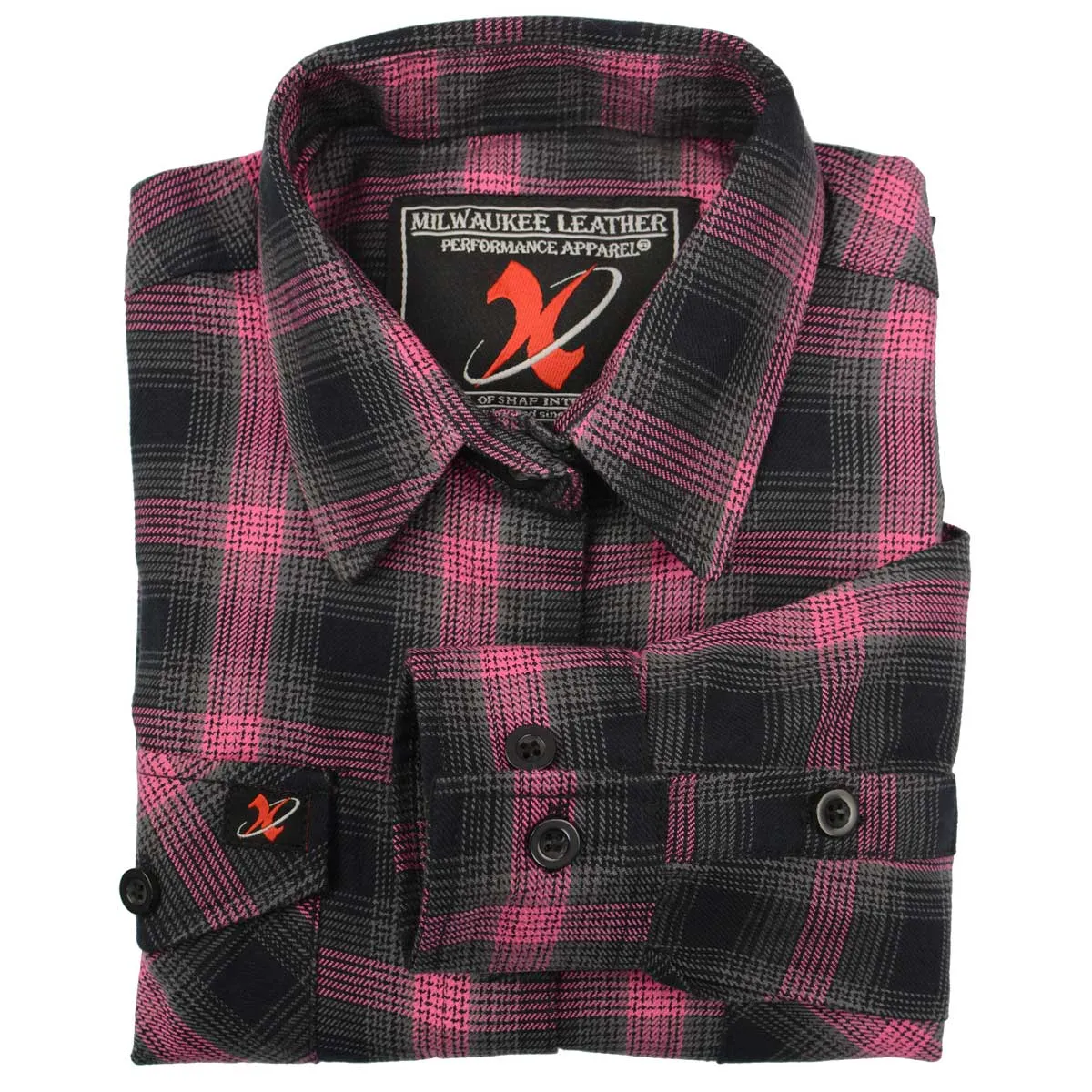 NexGen MNG21604 Women's Casual Black with Pink Long Sleeve Casual Cotton Flannel Shirt