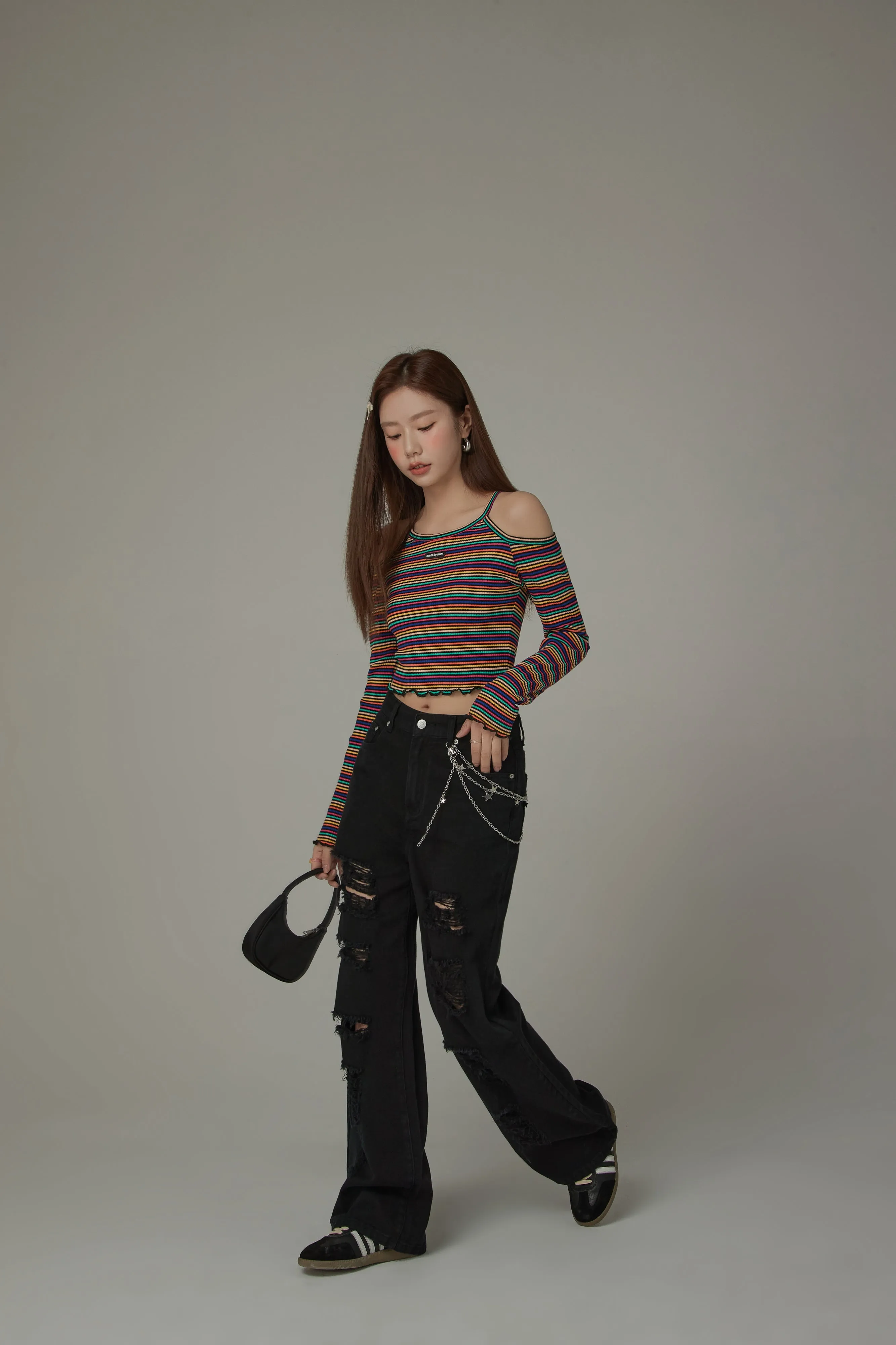 Off-The-Shoulder Striped T-Shirt