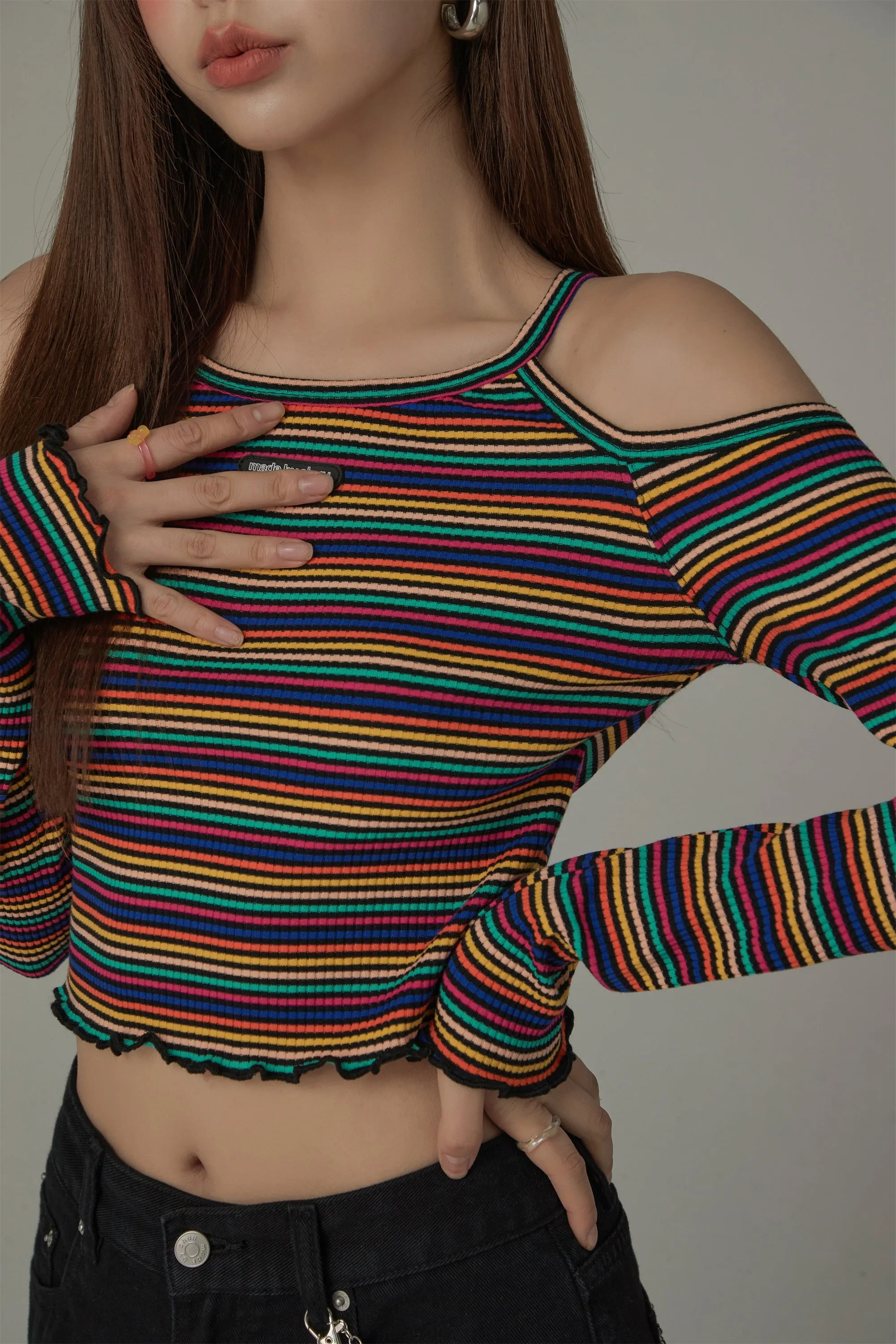 Off-The-Shoulder Striped T-Shirt