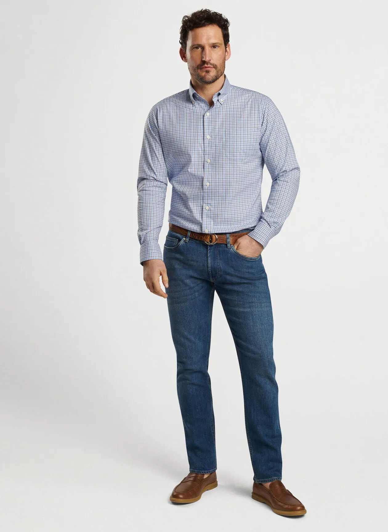 Peter Millar Albert Crown Lite Cotton-Stretch Sport Shirt In Galaxy