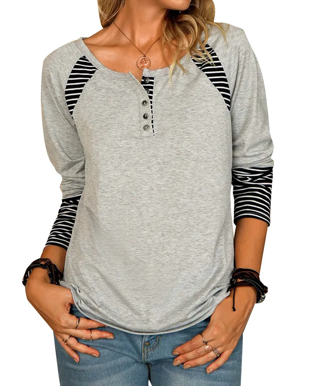 Printed striped casual T-shirt