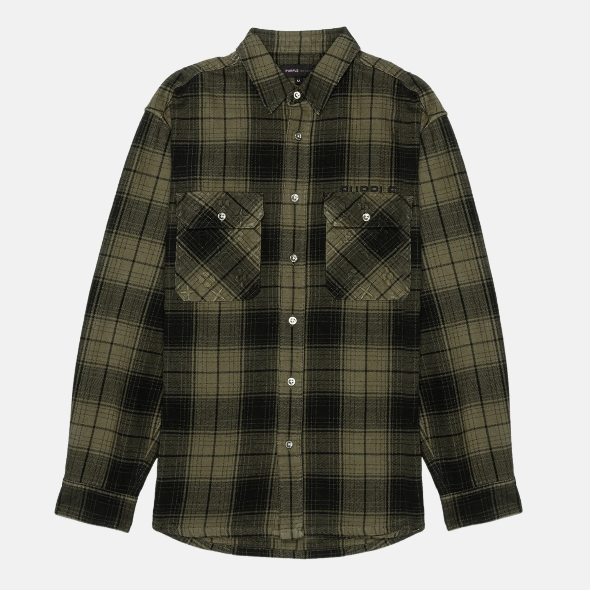 Purple Brand Winter Moss Overdyed Plaid Shirt